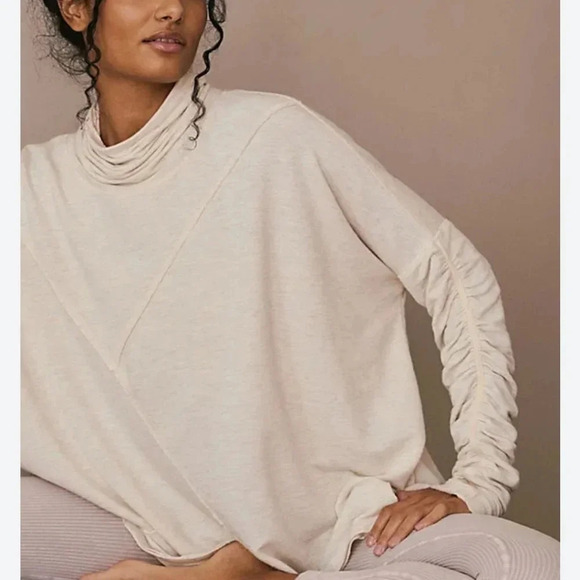 FP Free People Movement Ribbed Cowl Neck Long Sleeve Ruched Arm Periwinkle XS - Picture 8 of 16